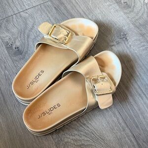 J/SLIDES Metallic Gold Slide Sandals
